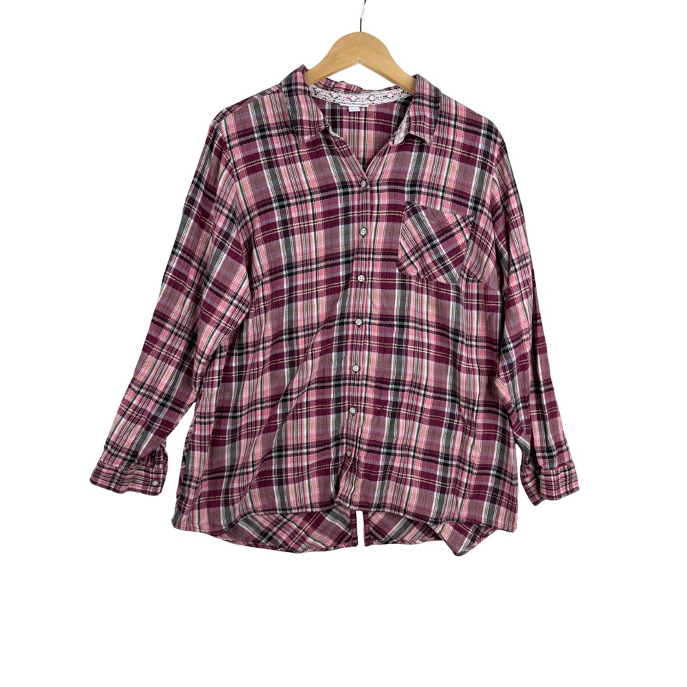 Westport Woman Plaid Flannel Button Down Shirt size 2X Pink/Mauve